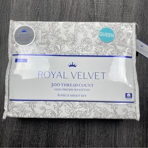 Royal Velvet 6-piece Floral White Gray Premium Cotton  Queen Size Bedding Sheets